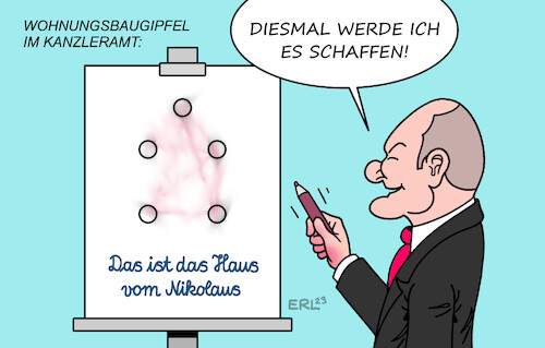 Cartoon: Wohnungsbaugipfel im Kanzleramt (medium) by Erl tagged politik,bau,bauen,wohnen,wohnungsbau,gipfel,wohnungsbaugipfel,kanzleramt,bundeskanzlerolaf,scholz,maßnahmen,wohnungsknappheit,krise,bauwirtschaft,vorschriften,bürokratie,kredit,zinsen,haus,vom,nikolaus,kinderspiel,karikatur,erl,politik,bau,bauen,wohnen,wohnungsbau,gipfel,wohnungsbaugipfel,kanzleramt,bundeskanzlerolaf,scholz,maßnahmen,wohnungsknappheit,krise,bauwirtschaft,vorschriften,bürokratie,kredit,zinsen,haus,vom,nikolaus,kinderspiel,karikatur,erl