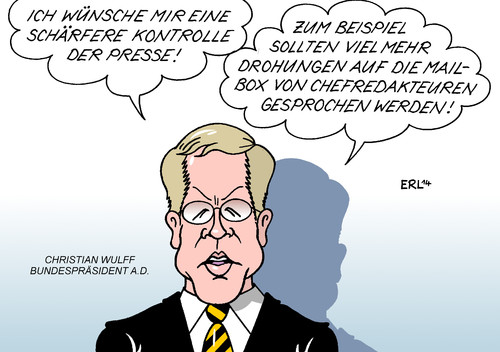 Cartoon: Wulff (medium) by Erl tagged interview,mailbox,chefredakteur,zeitung,anruf,drohung,kontrolle,kritik,presse,medien,2012,rücktritt,dienst,außer,bundespräsident,wulff,christian,wulff,presse