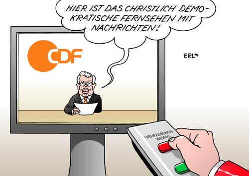 Cartoon: ZDF (medium) by Erl tagged zdf,rundfunk,sender,fernsehen,politik,staat,parteien,cdu,roland,koch,bundesverfassungsgericht,karlsruhe,urteil,verfassungswidrig,zdf,rundfunk,sender,fernsehen,politik,staat,parteien,cdu,roland,koch,bundesverfassungsgericht,karlsruhe,urteil,verfassungswidrig