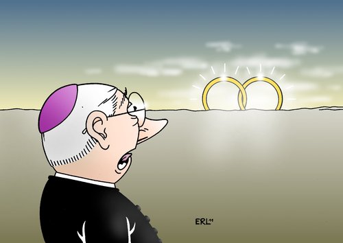 Cartoon: Zölibat (medium) by Erl tagged kirche,katholisch,zölibat,priester,mann,reform,theologe,bischof,papst,ehe,ehering,vorschlag,kirche,katholisch,zölibat,priester,reform,theologe,bischof,papst,ehe,ehering,vorschlag,religion