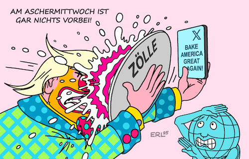 Cartoon: Zölle (medium) by Erl tagged politik,usa,trump,zerstörung,demokratie,werte,bündnisse,handel,zölle,clown,torte,aschermittwoch,welt,erde,karikatur,erl,politik,usa,trump,zerstörung,demokratie,werte,bündnisse,handel,zölle,clown,torte,aschermittwoch,welt,erde,karikatur,erl