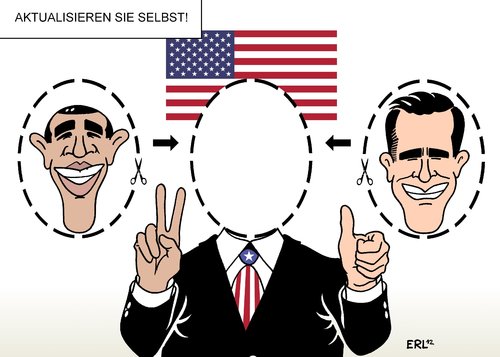 Cartoon: Zum Ausschneiden und Einkleben (medium) by Erl tagged obama,romney,usa,präsident,präsidentschaftswahl,demokraten,republikaner,kopf,rennen,aktuell,aktualisieren,ausschneiden,einkleben,obama,romney,usa,präsident,präsidentschaftswahl,demokraten,republikaner,kopf,rennen,aktuell,aktualisieren,ausschneiden,einkleben