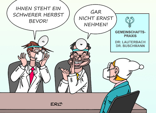 Cartoon: Zweitmeinung (medium) by Erl tagged politik,corona,virus,pandemie,covid19,bundesregierung,gesundheitsminister,karl,lauterbach,spd,warnung,herbst,entwarnung,justizminister,marco,buschmann,fdp,gemeinschaftspraxis,ärzte,verunsicherung,patientin,patient,michel,karikatur,erl,politik,corona,virus,pandemie,covid19,bundesregierung,gesundheitsminister,karl,lauterbach,spd,warnung,herbst,entwarnung,justizminister,marco,buschmann,fdp,gemeinschaftspraxis,ärzte,verunsicherung,patientin,patient,michel,karikatur,erl