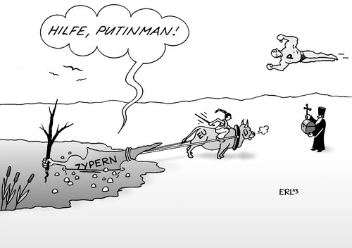 Cartoon: Zypern (medium) by Erl tagged zypern,eu,euro,rettung,bedingungen,banken,beteiligung,sparer,ablehnung,hilfe,russland,putin,kirche,geld,schulden,finanzen
