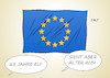 Cartoon: 25 Jahre EU (small) by Erl tagged eu,europäische,union,vertrag,maastricht,25,jahre,jubiläum,krise,solidarität,flüchtlinge,brexit,rechtspopulismus,frankreich,le,pen,niederlande,wilders,großbritannien,ukip,usa,trump,russland,putin,flagge,falten,alter,karikatur,erl
