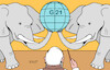 Cartoon: Narendra Modi (small) by Erl tagged politik,g20,plus,au,afrikanische,union,g21,gastgeber,indien,premierminister,narendra,modi,diplomatie,kunststück,ausgleich,nord,süd,industrienationen,schwellenländer,russland,krieg,ukraine,erde,welt,mahut,elefanten,karikatur,erl