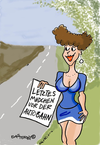 Cartoon: Autobahn Girl (medium) by EASTERBY tagged hitchhiker