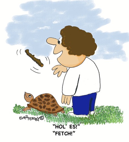 Cartoon: Fetch (medium) by EASTERBY tagged kids,pets,tortoises