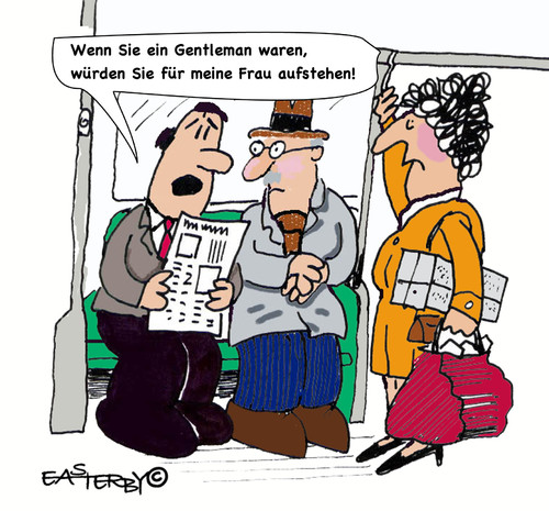 Cartoon: Herr Gentle (medium) by EASTERBY tagged behaviour,gentlemen,ubahn,bahn,zug,fahrgäste,fahrgast,transport,gentleman,aufstehen,platz,höflich,höflichkeit
