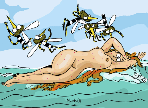 Cartoon: Bites Mosquito Bites (medium) by Munguia tagged birth,of,venus,famous,painting,alexandre,cabanel,bites
