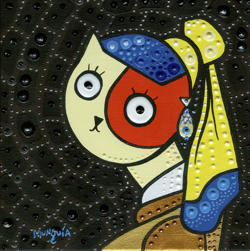 Cartoon: Cat with the fish earring (medium) by Munguia tagged johannes,vermeer,girl,with,the,pear,earring,famous,paintings,parodies,iconic,master,pieces,cat,kitty,pussy,gato,chica,del,arete,de,perlas