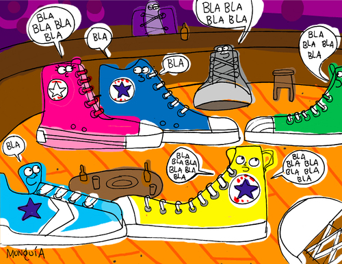Cartoon: Converse sation (medium) by Munguia tagged converse,sneekers,shoes,tennis,conversation,talk,speak,talking,bar,public