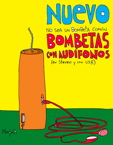 Cartoon: firecracker with earphones (medium) by Munguia tagged firecracker,fireworks,cracker,bombs,bombeta,earphones,invetion