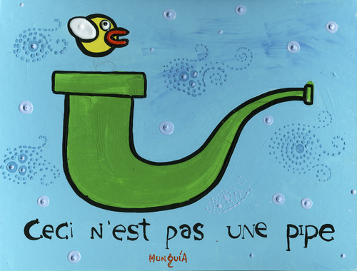 Cartoon: Flappy Bird Says (medium) by Munguia tagged magritte,flappy,bird,pipe,mario,bros,video,game,app,store,mac
