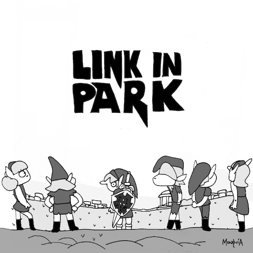 Cartoon: Link in Park (medium) by Munguia tagged linkin,park,link,zelda,famous,cover,album,parodies,parody,spoof,version,nintendo,video,game,music,rock