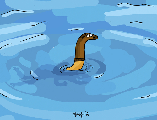 Cartoon: Loch Ness Sock (medium) by Munguia tagged ian,wetherell,loch,ness,monster,parody,picture,famous,dinosaur,long,neck