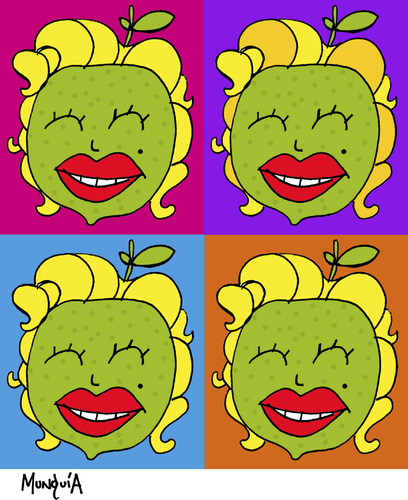 Cartoon: Mari Lemon Roe (medium) by Munguia tagged marilyn,monroe,andy,warlhol,parody,art,lemon