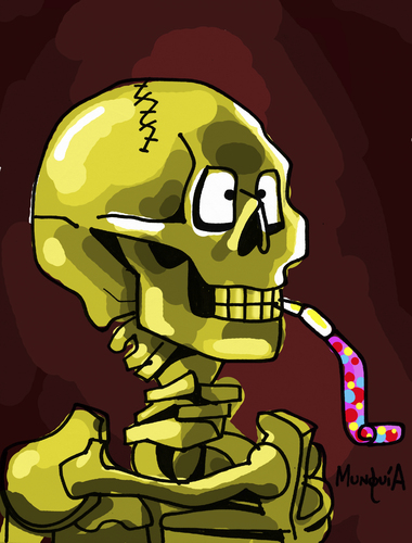 Cartoon: Party Skeleton (medium) by Munguia tagged skeleton,with,cigarrette,cigar,smoking,skull,painting,horror,famous,van,gogh,vincent,parody