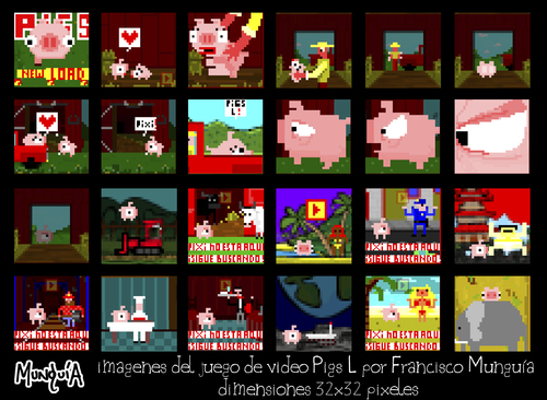 Cartoon: Pigs L Pixel video Game (medium) by Munguia tagged pixel,video,game,pig,retro