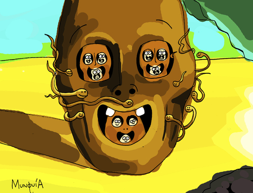 Cartoon: Prozac Face (medium) by Munguia tagged salvador,dali,war,face,of,prozac,horror,parody,painting
