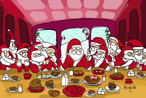 Cartoon: Santa Cena (medium) by Munguia tagged santa,cena,last,supper,leonardo,da,vinci,christmas,navidad,colacho,clos,parodia,parody,famous,painting,version,spoof