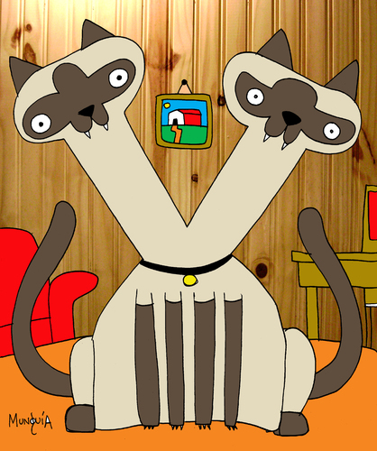 Cartoon: Siamese Cat (medium) by Munguia tagged cat,siamese,siameses,twin,pussy,munguia,fur,double,mirror