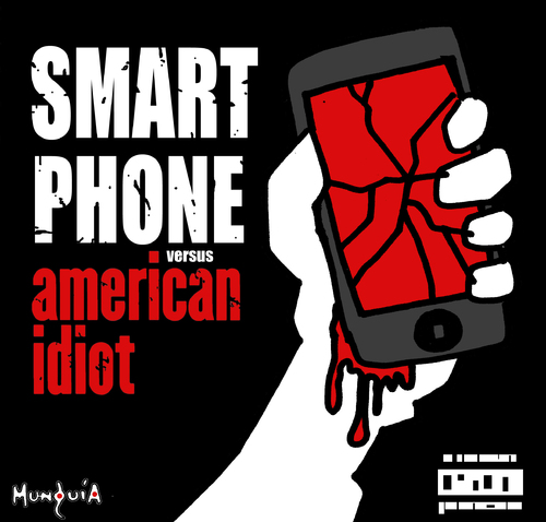 Cartoon: Smart phone Vs American Idiot (medium) by Munguia tagged green,day,american,idiot,cover,album,parody,smartphone,phone,broken,doh