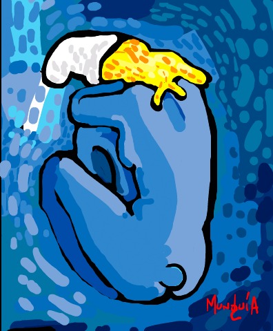 Cartoon: Smurfette (medium) by Munguia tagged famous,azul,desnudo,pitufina,pitufos,smurfs,picasso,ruiz,pablo,nude,blue,paintings,parodies