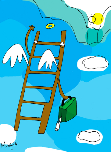 Cartoon: stair way to heaven (medium) by Munguia tagged munguia,stairway,to,heaven,leader,led,zepelin,sky,fly,trip