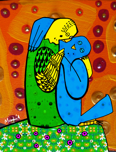 Cartoon: the Kiss by budgies love (medium) by Munguia tagged love,budgies,parrot,bird,kiss,beso,periquitos,de,amor,pajaritos,pajaros,pet,mascota