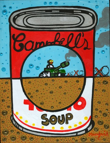 Cartoon: War Hole (medium) by Munguia tagged andy,warhole,war,hole,campbell,can,soup,parody,munguia,tank