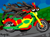 Cartoon: Bob Harley (small) by Munguia tagged bob,marley,harley,davidson,mothorcycle,cycle,road,born,wild,highway,calcamunguias,costa,rica,reggae,regue,wheels