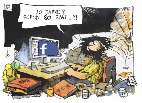 Cartoon: 10 Jahre Facebook (medium) by Kostas Koufogiorgos tagged karikatur,illustration,cartoon,koufogiorgos,facebook,social,network,soziale,netzwerke,computer,internet,technik,software,digital,karikatur,illustration,cartoon,koufogiorgos,facebook,social,network,soziale,netzwerke,computer,internet,technik,software,digital