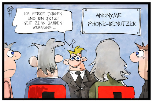 Cartoon: 10 Jahre iPhone (medium) by Kostas Koufogiorgos tagged karikatur,koufogiorgos,illustration,cartoon,iphone,smartphone,handy,sucht,online,selbsthilfegruppe,anonym,kommunikation,karikatur,koufogiorgos,illustration,cartoon,iphone,smartphone,handy,sucht,online,selbsthilfegruppe,anonym,kommunikation