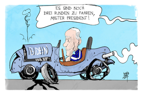 Cartoon: 1 Jahr Biden (medium) by Kostas Koufogiorgos tagged karikatur,koufogiorgos,illustration,cartoon,biden,usa,auto,runde,rennen,legislaturperiode,panne,präsident,karikatur,koufogiorgos,illustration,cartoon,biden,usa,auto,runde,rennen,legislaturperiode,panne,präsident