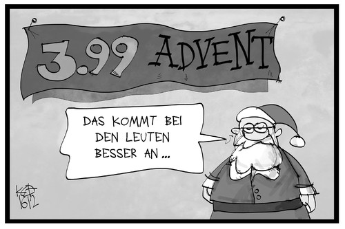 Cartoon: 3.99 Advent (medium) by Kostas Koufogiorgos tagged karikatur,koufogiorgos,illustration,cartoon,advent,weihnachtsmann,konsum,einkauf,wirtschaft,weihnachtsgeschäft,karikatur,koufogiorgos,illustration,cartoon,advent,weihnachtsmann,konsum,einkauf,wirtschaft,weihnachtsgeschäft