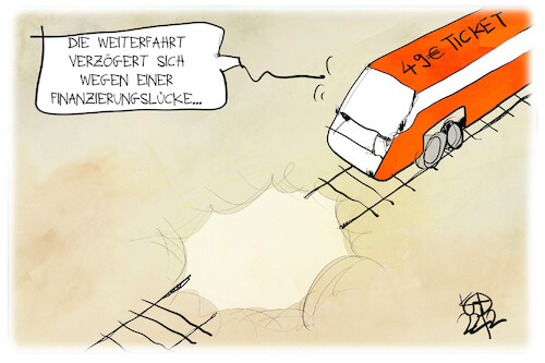 Cartoon: 49-Euro-Ticket (medium) by Kostas Koufogiorgos tagged karikatur,koufogiorgos,ticket,zug,bahn,gleise,schienen,finanzierungslücke,karikatur,koufogiorgos,ticket,zug,bahn,gleise,schienen,finanzierungslücke