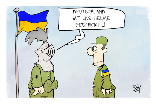 Cartoon: 5000 Helme (medium) by Kostas Koufogiorgos tagged karikatur,koufogiorgos,illustration,cartoon,helm,deutschland,ukraine,armee,militär,karikatur,koufogiorgos,illustration,cartoon,helm,deutschland,ukraine,armee,militär