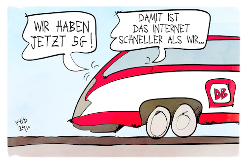 Cartoon: 5G bei der Bahn (medium) by Kostas Koufogiorgos tagged karikatur,koufogiorgos,bahn,5g,internet,schnelligkeit,karikatur,koufogiorgos,bahn,5g,internet,schnelligkeit