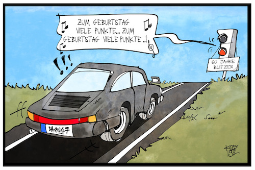 Cartoon: 60 Jahre Blitzer (medium) by Kostas Koufogiorgos tagged karikatur,koufogiorgos,illustration,cartoon,blitzer,radarfalle,punkte,flensburg,rasen,porsche,autofahrer,auto,verkehr,verkehrsregeln,kontrolle,geschwindigkeit,karikatur,koufogiorgos,illustration,cartoon,blitzer,radarfalle,punkte,flensburg,rasen,porsche,autofahrer,auto,verkehr,verkehrsregeln,kontrolle,geschwindigkeit