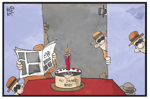 Cartoon: 60 Jahre BND (medium) by Kostas Koufogiorgos tagged karikatur,koufogiorgos,illustration,cartoon,geburtstag,torte,feier,party,bnd,nachrichtendienst,spionage,agent,geheimdienst,karikatur,koufogiorgos,illustration,cartoon,geburtstag,torte,feier,party,bnd,nachrichtendienst,spionage,agent,geheimdienst