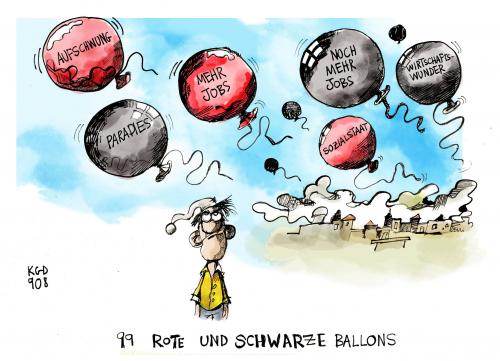 Cartoon: 99 Rote und schwarze Ballons (medium) by Kostas Koufogiorgos tagged spd,cdu,koalition,wahlkampf,bundestag,wahl,bundestagswahl,michel,steuern,steuersenkung,wirtschaft,arbeitslosigkeit,jobs,politik,innenpolitik,karikatur,kostas,koufogiorgos,spd,cdu,koalition,wahlkampf,wahlen,wahl,bundestag,bundestagswahl,steuern,steuersenkung,wirtschaft,innenpolitik,jobs,arbeitslosigkeit,arbeit,beruf,arbeitslos