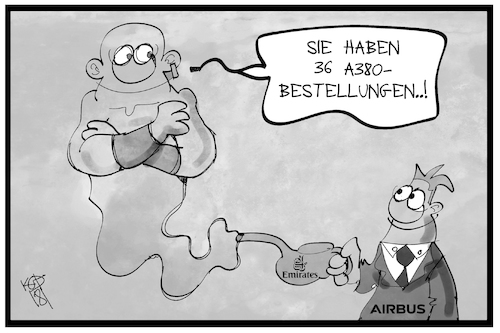 Cartoon: A380 (medium) by Kostas Koufogiorgos tagged karikatur,koufogiorgos,illustration,cartoon,1380,airbus,auftrag,aladdin,wunderlampe,wunsch,bestellung,wirtschaft,karikatur,koufogiorgos,illustration,cartoon,1380,airbus,auftrag,aladdin,wunderlampe,wunsch,bestellung,wirtschaft