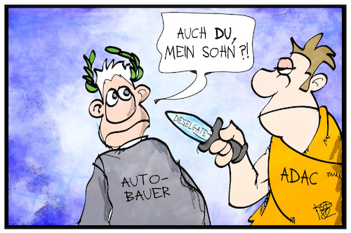 Cartoon: ADAC-Kritik (medium) by Kostas Koufogiorgos tagged karikatur,koufogiorgos,illustration,cartoon,adac,brutus,mord,caesar,zitat,historisch,automobil,club,karikatur,koufogiorgos,illustration,cartoon,adac,brutus,mord,caesar,zitat,historisch,automobil,club