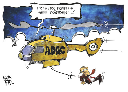 Cartoon: ADAC-Skandal (medium) by Kostas Koufogiorgos tagged karikatur,illustration,cartoon,koufogiorgos,adac,meyer,hubschrauber,flug,rücktritt,automobilclub,verein,karikatur,illustration,cartoon,koufogiorgos,adac,meyer,hubschrauber,flug,rücktritt,automobilclub,verein