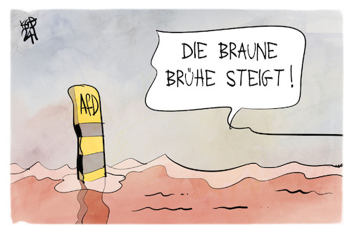 Cartoon: AfD-Umfragewerte (medium) by Kostas Koufogiorgos tagged karikatur,koufogiorgos,afd,pegel,wasser,braun,brühe,karikatur,koufogiorgos,afd,pegel,wasser,braun,brühe