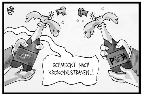 Cartoon: AfD und Pegida (medium) by Kostas Koufogiorgos tagged partei,politik,nutzniesser,populismus,krokodilstränen,feiern,champagner,sekt,afd,pegida,cartoon,illustration,koufogiorgos,karikatur,karikatur,koufogiorgos,illustration,cartoon,pegida,afd,sekt,champagner,feiern,krokodilstränen,populismus,nutzniesser,politik,partei