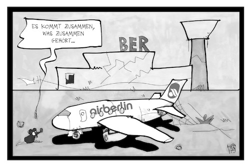 Cartoon: Air BERlin (medium) by Kostas Koufogiorgos tagged karikatur,koufogiorgos,illustration,cartoon,air,berlin,ber,fluglinie,flugzeug,maus,stillstand,warten,pleite,baustelle,karikatur,koufogiorgos,illustration,cartoon,air,berlin,ber,fluglinie,flugzeug,maus,stillstand,warten,pleite,baustelle