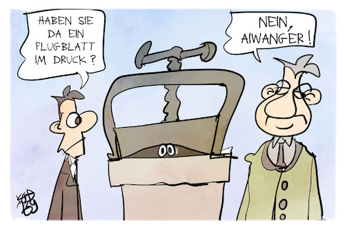 Cartoon: Aiwanger (medium) by Kostas Koufogiorgos tagged karikatur,koufogiorgos,aiwanger,last,druck,flugblatt,söder,bayern,karikatur,koufogiorgos,aiwanger,last,druck,flugblatt,söder,bayern