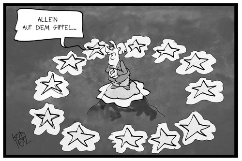 Cartoon: Allein auf dem EU-Gipfel (medium) by Kostas Koufogiorgos tagged karikatur,koufogiorgos,illustration,cartoon,eu,europa,europäische,union,merkel,gipfel,sterne,wasser,insel,meer,einsamkeit,politik,flüchtlingskrise,karikatur,koufogiorgos,illustration,cartoon,eu,europa,europäische,union,merkel,gipfel,sterne,wasser,insel,meer,einsamkeit,politik,flüchtlingskrise